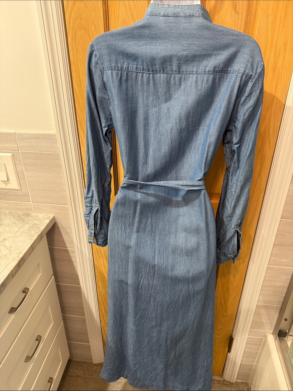 Michael Kors Light Blue Denim Maxi Shirt Dress with Gold Buttons - Picture 5 of 6